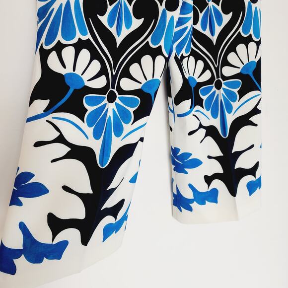Zara Blue Floral Print Wide Leg High Waist Cropped Pants Coullotes Large - Picture 6 of 7